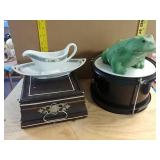 Frog, Wooden Box, Drum And Dishes
