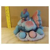 Hand Painted + Signed Ceramic Hen, Nest And Eggs