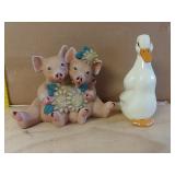 Hand Painted + Signed Pigs And Duck