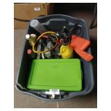 Tote Of Miscellaneous Tools, Hardware, Fluids