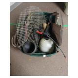 Tote Of Belts, Sprayer, Funnel,