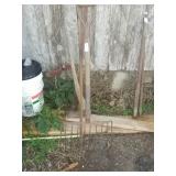 Yard Tools- Pitch Fork, Pole, Pick Axe, Rake