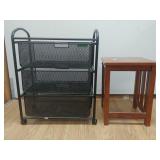 Side Table & Metal Organizer On Wheels Side