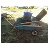 Metal Wheelbarrow & Plastic Plant Pots