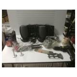 Keyboard, Speakers, Metal Spikes, Drill