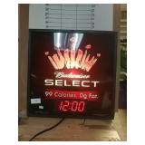 Budweiser Select Light Up Sign/Clock