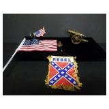 Rebel Flag, Gold Colored Cannon & U.S. Flag