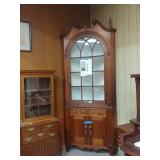 Hepplewhite cherry broken arch top corner cupboard