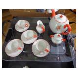 Child Tea Set, Red with Floral Pattern