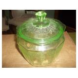 Green glass candy dish with lid