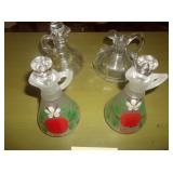 4 glass cruets, 1 missing lid
