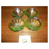 4 green glass dessert bowls