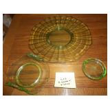 3 green glass plates 12"