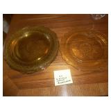6 yellow glass plates 11" depression