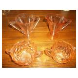 (2) Different Pink Glass Creamer & Sugar Sets