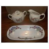 floral pattern creamer, sugar and spoon rest set