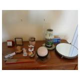 lot of misc items, clocks, mirror, candle, etc
