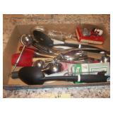 lot of kitchen utensils, ladle, etc