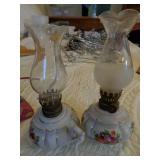 miniature floral oil lamps 8" tall