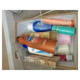 lot of bathroom items, lotions, etc..