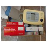 lot of health products, bandages, blood pressure