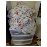 tote of curtains and bedding, look at pics