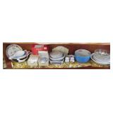 shelf lot of misc glassware, bowls, look @ PICS