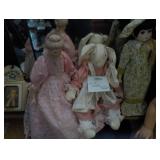 lot of 3 dolls, 2 porcelain, 1 plush bunny