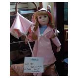 Porcelain Doll w/ Rain Suit & Umbrella 17" tall
