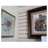 2 prints, Cardinal Bird & Older Couple by fire