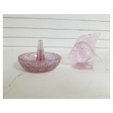 Fenton Pink Glass Fish And Small Bowl
