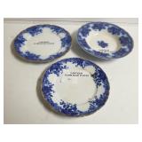 3 Antique Flow Blue Plates