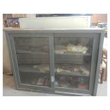 Metal Storage Cabinet With Glass Doors & Contents