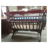 Antique Wooden Crank Bassinet (No Crank Key)