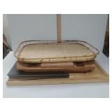 Vintage Bamboo Serving Tray, Breadboard, Server &