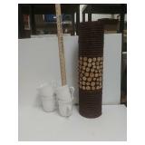 Wooden Vase & 4 White Mugs