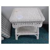 White Wicker End Table