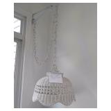 Pair of White Wicker Hanging Lamps - 14 1/2"