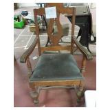 Wooden highback chair with arm rest, cushion seat