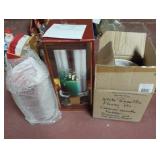 Winter decor, large candle & stand, snowman pot