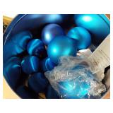 Christmas tins with hanging Christmas bulbs