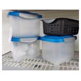 small storage totes and light bulbs
