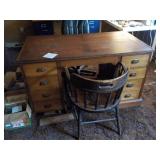 Antique Partners Desk with 2 Chairs