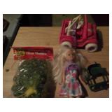 Barbie, Barbie Jeep, Marbles & green metal sleigh