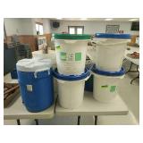 Lot -5 gallon buckets and Rubbermaid drinking