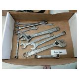 Box lot of wrenches adjustable wrenches and more
