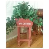 Welcome plant stand with fake plant