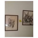2 amish drawings framed 17x20