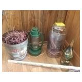 2 lights, country bucket and wine bottle