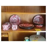 Red, white, black serving set dishes
